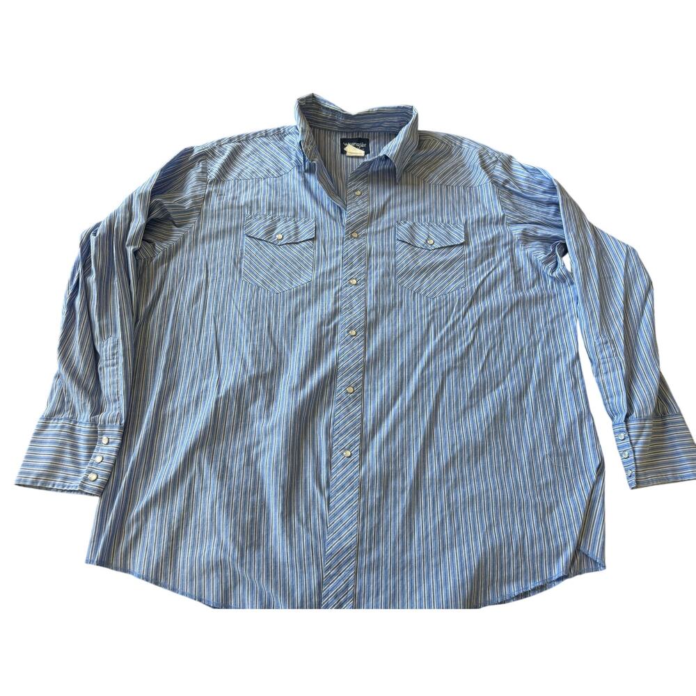Wrangler Mens Western Plaid Pearl Snap Shirt XXL Blue Long Sleeve Cowboy Casual